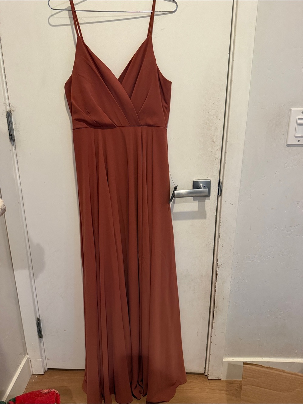 Lulus Spaghetti Strap Wrap-Front Maxi Dress in Rust